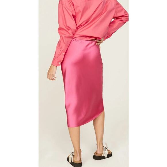 Samsoe Samsoe Agneta Skirt Satin A-Line Midi Fandango Pink Small - Picture 2 of 11